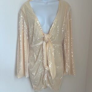 NWT 🏷️ Boohoo Cream Sequin Mini Dress Bachelorette Party Summer Dress - Size 8